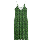 Green Pot Leaf Pattern Print Jersey Midi Cami Dress