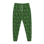Green Pot Leaf Pattern Print Jogger Pants
