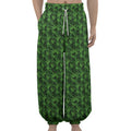 Green Pot Leaf Pattern Print Lantern Pants