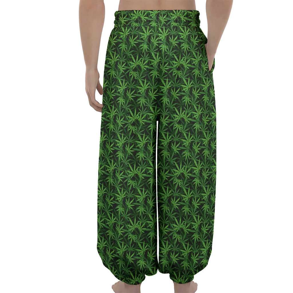 Green Pot Leaf Pattern Print Lantern Pants