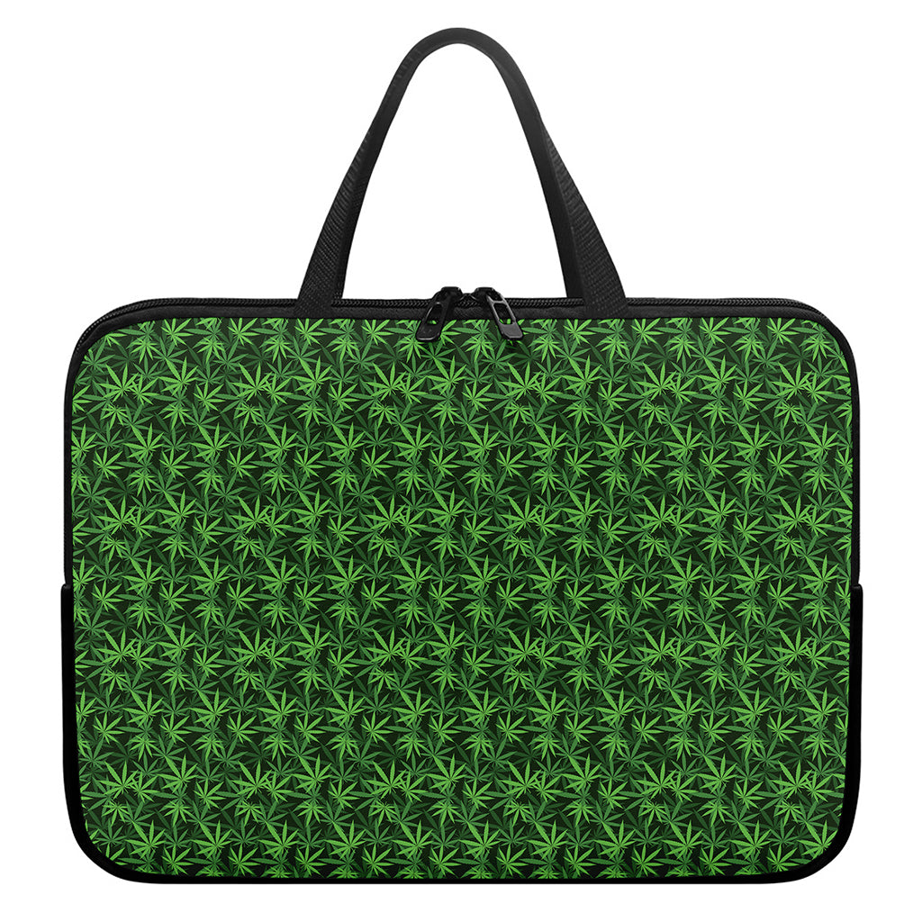 Green Pot Leaf Pattern Print Laptop Sleeve With Handle