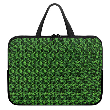 Green Pot Leaf Pattern Print Laptop Sleeve With Handle