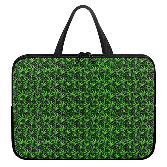 Green Pot Leaf Pattern Print Laptop Sleeve With Handle