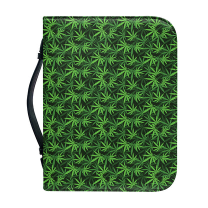 Green Pot Leaf Pattern Print Leather Bible Cover