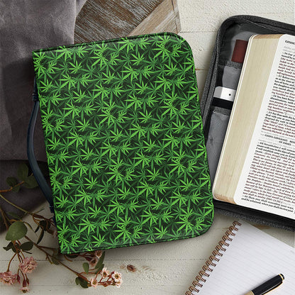Green Pot Leaf Pattern Print Leather Bible Cover