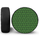 Green Pot Leaf Pattern Print Leather Spare Tire Cover