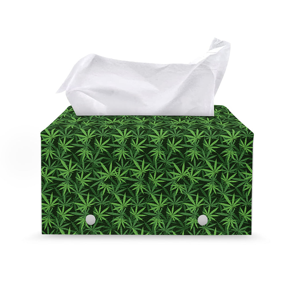 Green Pot Leaf Pattern Print Leather Tissue Box Cover
