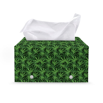 Green Pot Leaf Pattern Print Leather Tissue Box Cover