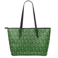 Green Pot Leaf Pattern Print Leather Tote Bag With Zipper
