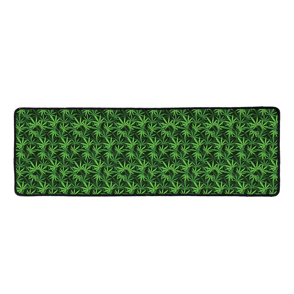 Green Pot Leaf Pattern Print Long Kitchen Mat