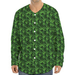 Green Pot Leaf Pattern Print Long Sleeve Baseball Jersey
