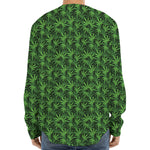 Green Pot Leaf Pattern Print Long Sleeve Baseball Jersey