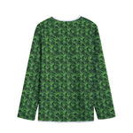 Green Pot Leaf Pattern Print Long Sleeve Short Coat