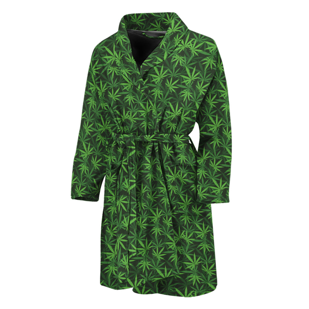 Green Pot Leaf Pattern Print Men's Bathrobe