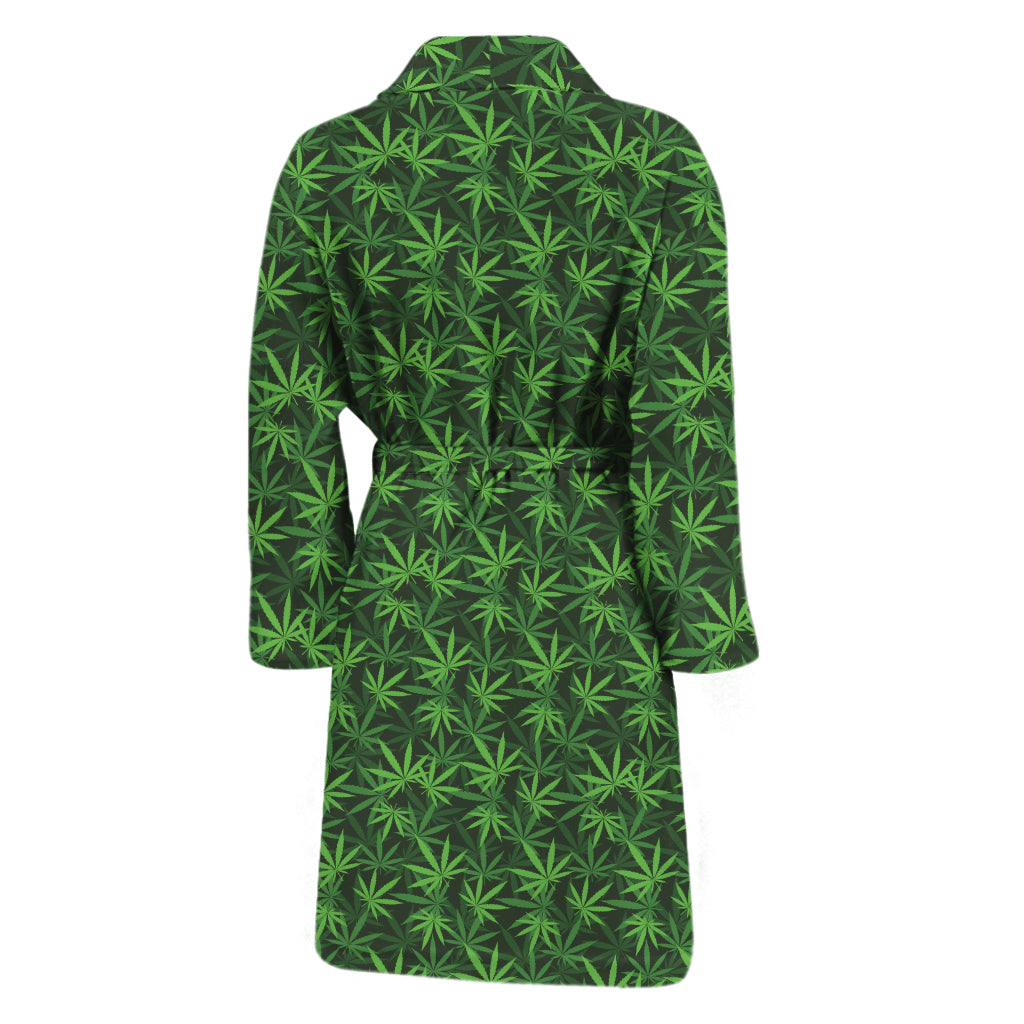 Green Pot Leaf Pattern Print Men's Bathrobe