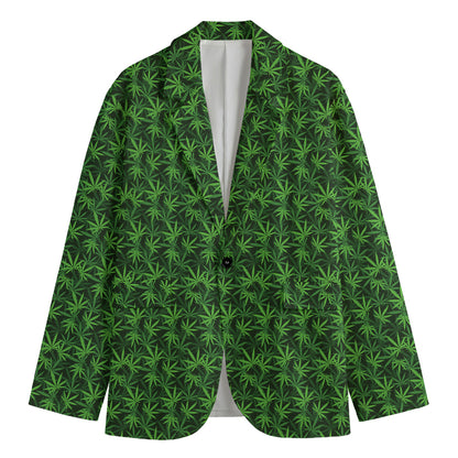 Green Pot Leaf Pattern Print Men's Blazer
