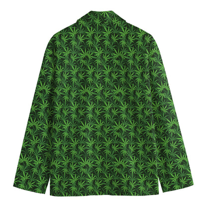 Green Pot Leaf Pattern Print Men's Blazer