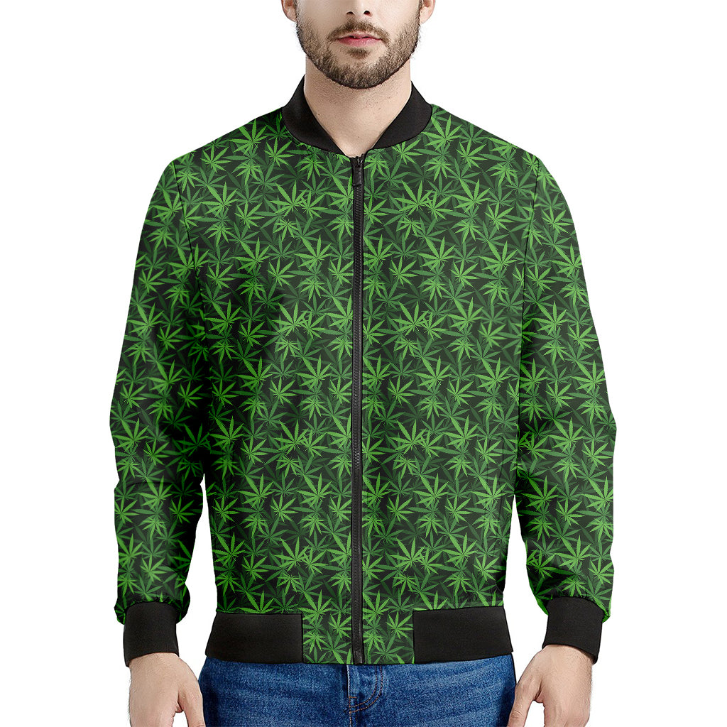 Green Pot Leaf Pattern Print Men's Bomber Jacket