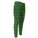 Green Pot Leaf Pattern Print Men's Compression Pants