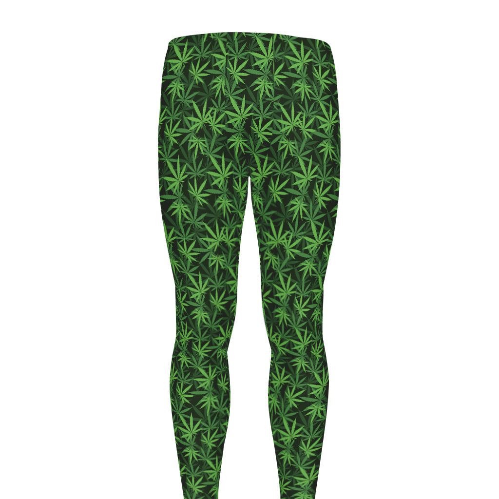 Green Pot Leaf Pattern Print Men's leggings