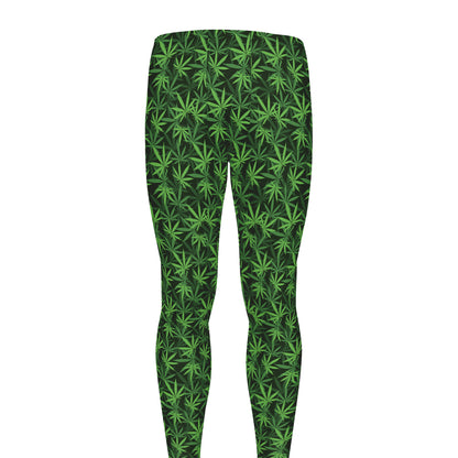 Green Pot Leaf Pattern Print Men's leggings
