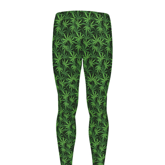 Green Pot Leaf Pattern Print Men's leggings