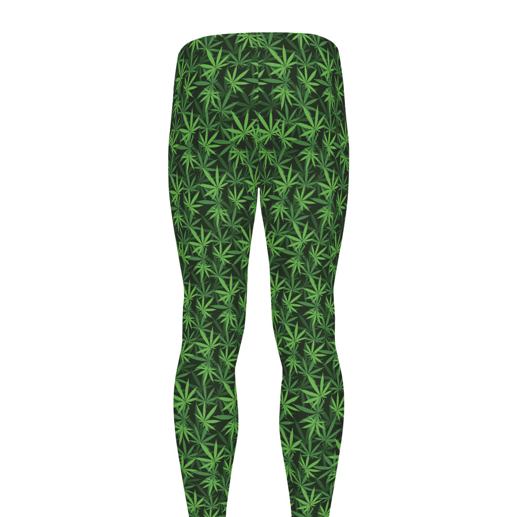 Green Pot Leaf Pattern Print Men's leggings