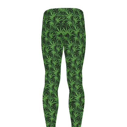 Green Pot Leaf Pattern Print Men's leggings