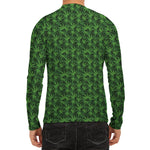 Green Pot Leaf Pattern Print Men's Long Sleeve Rash Guard