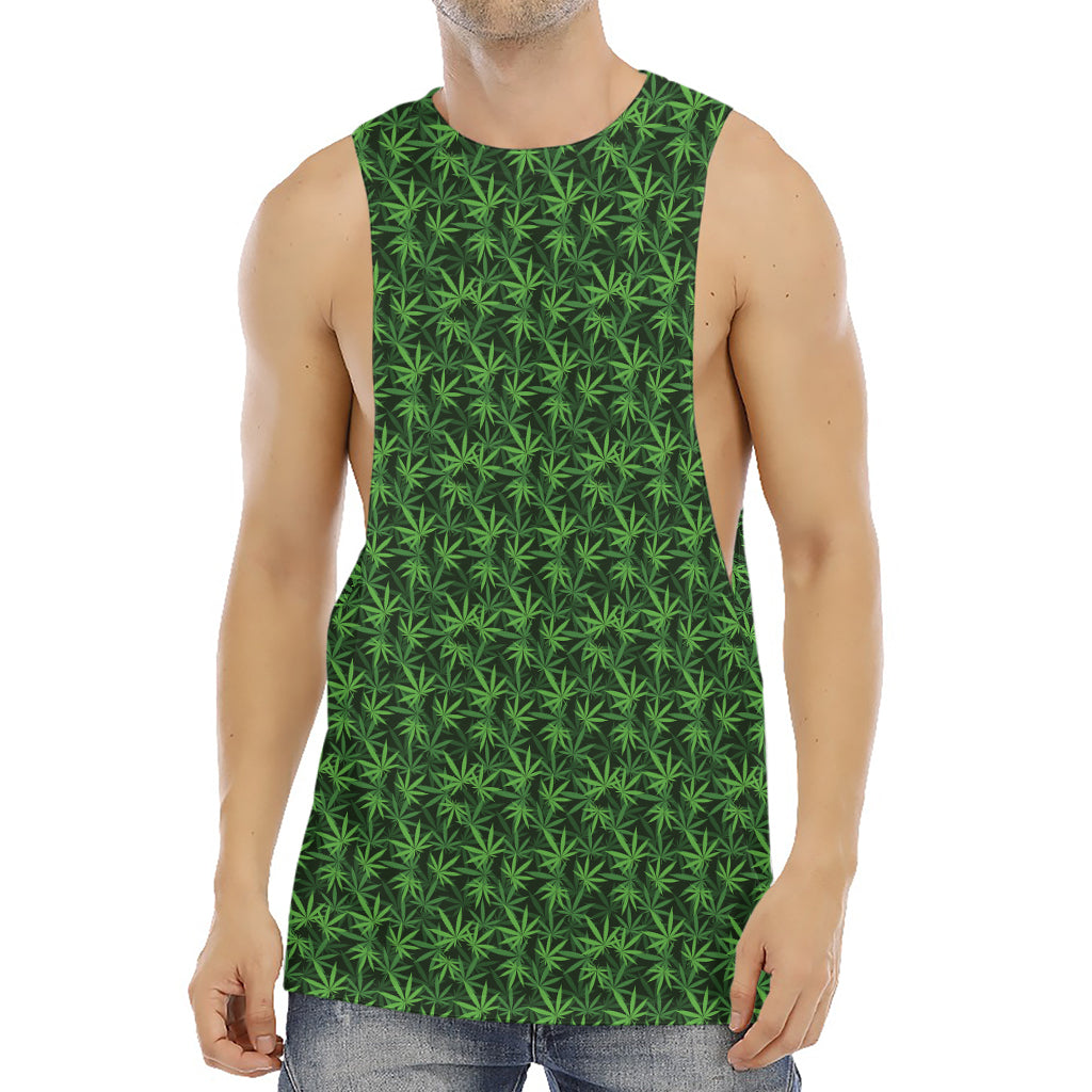 Green Pot Leaf Pattern Print Men's Muscle Tank Top