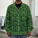Green Pot Leaf Pattern Print Men's Shirt Jacket