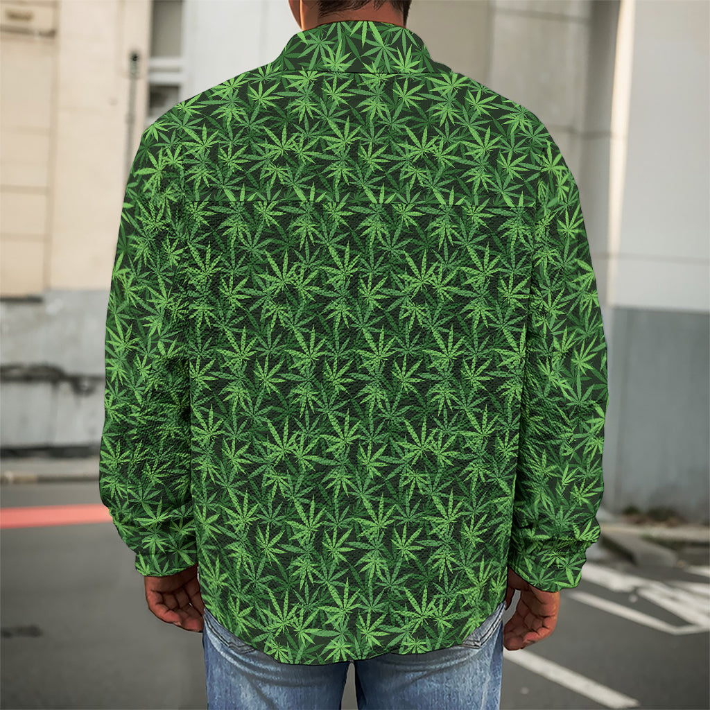 Green Pot Leaf Pattern Print Men's Shirt Jacket
