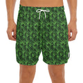 Green Pot Leaf Pattern Print Men's Split Running Shorts