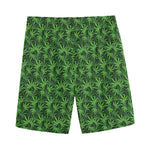 Green Pot Leaf Pattern Print Men's Sports Shorts