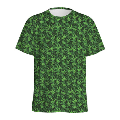 Green Pot Leaf Pattern Print Men's Sports T-Shirt