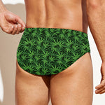 Green Pot Leaf Pattern Print Men's Swim Briefs