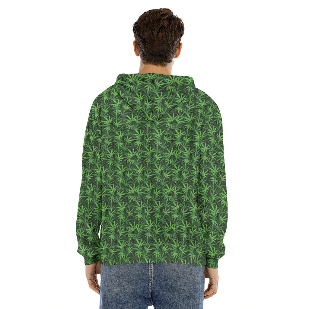Green Pot Leaf Pattern Print Men's Velvet Pullover Hoodie