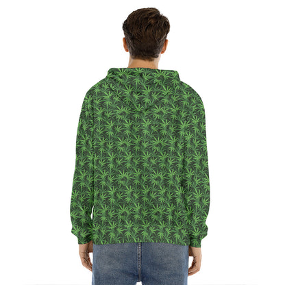Green Pot Leaf Pattern Print Men's Velvet Pullover Hoodie