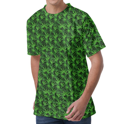 Green Pot Leaf Pattern Print Men's Velvet T-Shirt