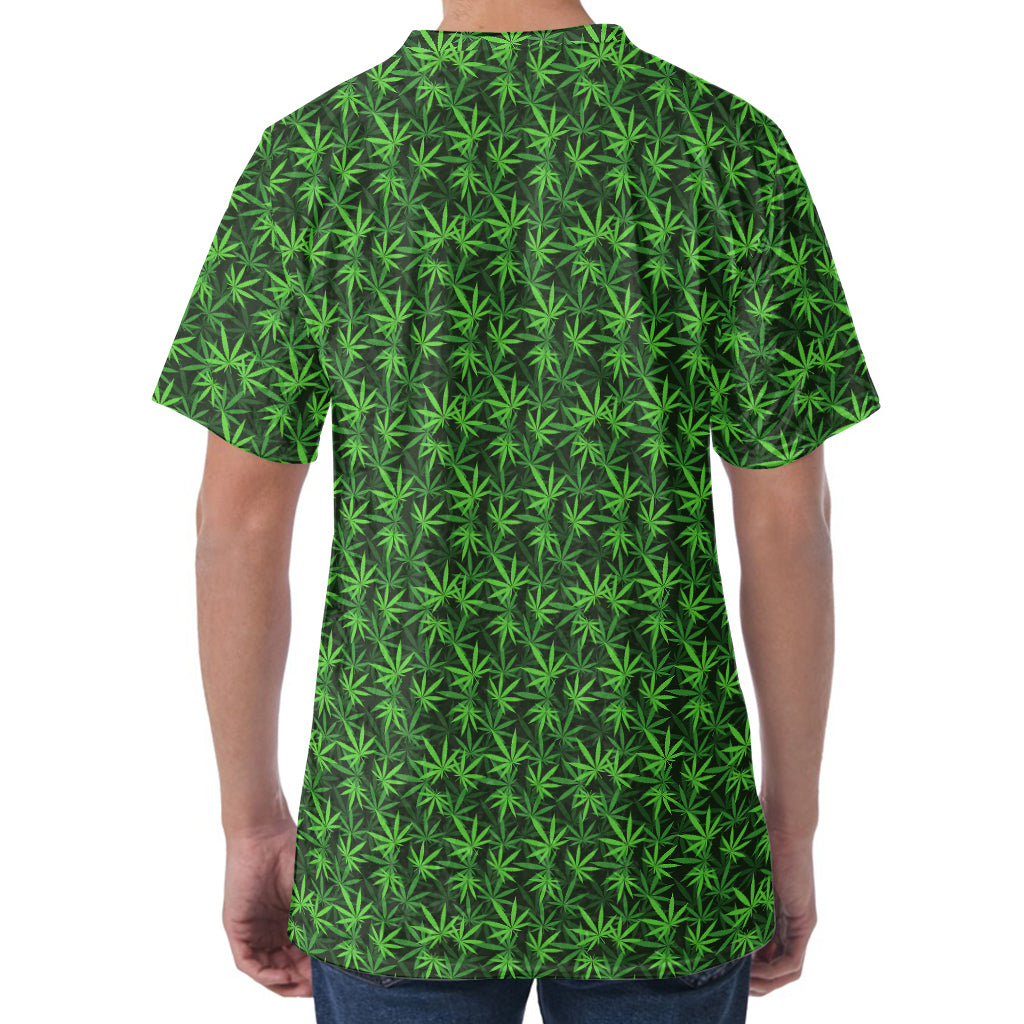 Green Pot Leaf Pattern Print Men's Velvet T-Shirt