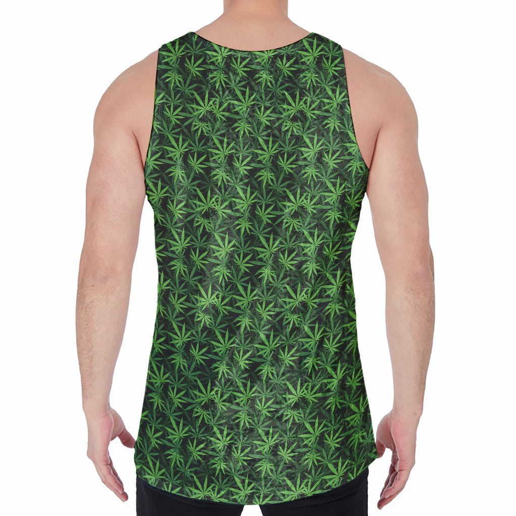 Green Pot Leaf Pattern Print Men's Velvet Tank Top