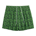 Green Pot Leaf Pattern Print Mesh Shorts