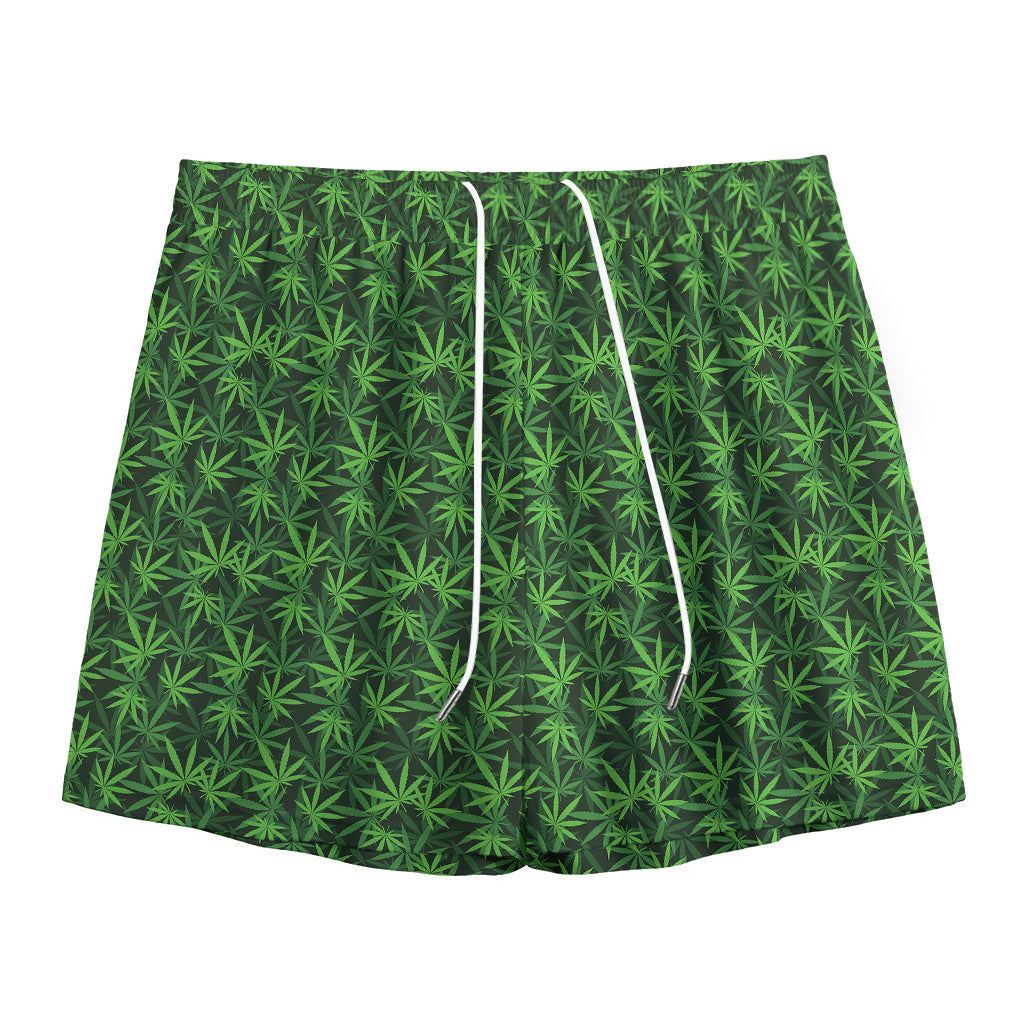 Green Pot Leaf Pattern Print Mesh Shorts