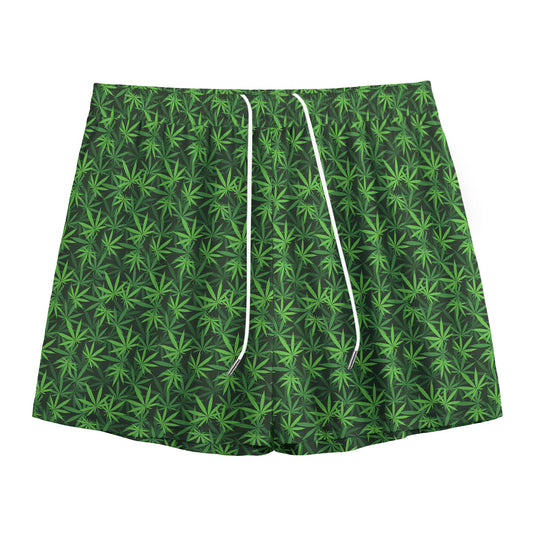 Green Pot Leaf Pattern Print Mesh Shorts