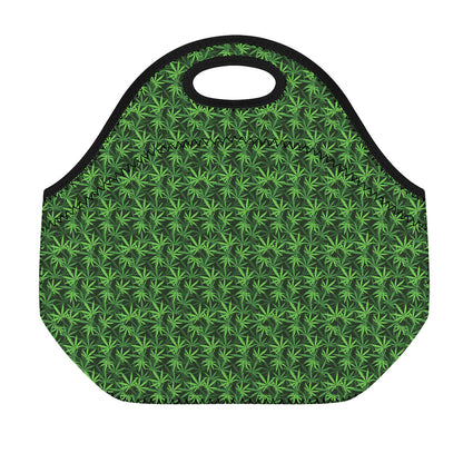 Green Pot Leaf Pattern Print Neoprene Lunch Bag