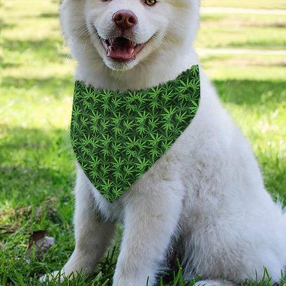 Green Pot Leaf Pattern Print Over The Collar Dog Bandana