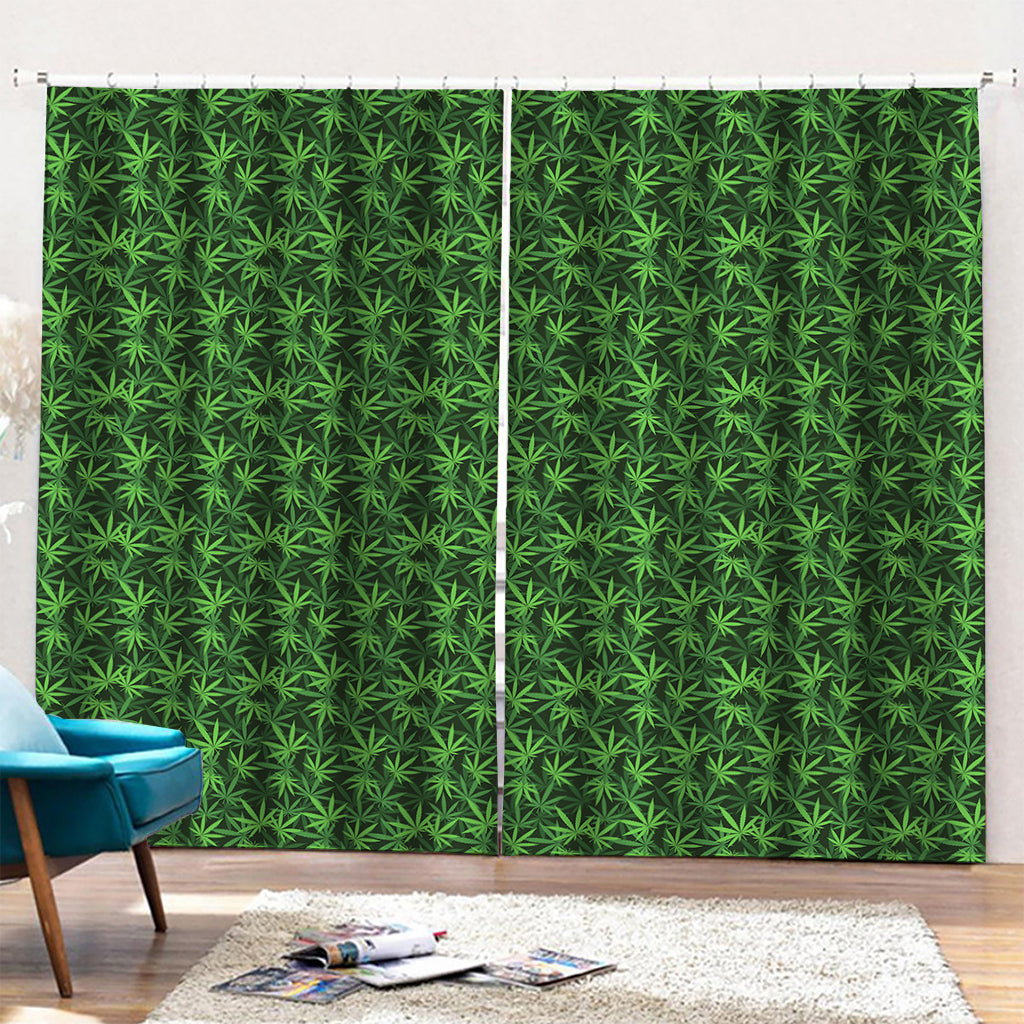 Green Pot Leaf Pattern Print Pencil Pleat Curtains