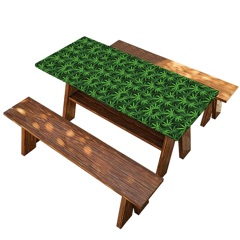 Green Pot Leaf Pattern Print Picnic Table Cover