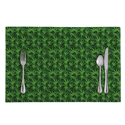 Green Pot Leaf Pattern Print Placemat