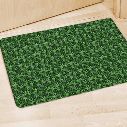 Green Pot Leaf Pattern Print Polyester Doormat